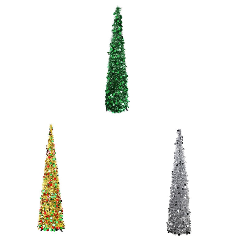 

5Ft Christmas Tinsel Tree with Stand, Gorgeous Collapsible Artificial Christmas Tree for Decorations