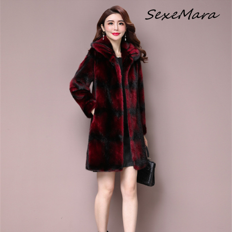 

Korean Style Print Patchwork Single Button Women Coats 2020 Winter Elegant Fur Collar Coats, As pic