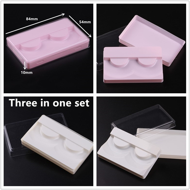 3 in 1 Transparent White Pink Plastic Eyelashes Packaging Box False Eyelash Tray Storage Cover set Case Transparent Lid Clear Tray-image-571616915