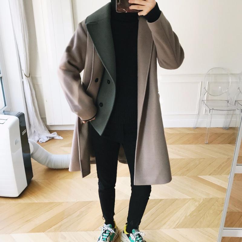 

Men 2020 autumn and winter color matching + two detachable double neck suiting wool overcoats, Black