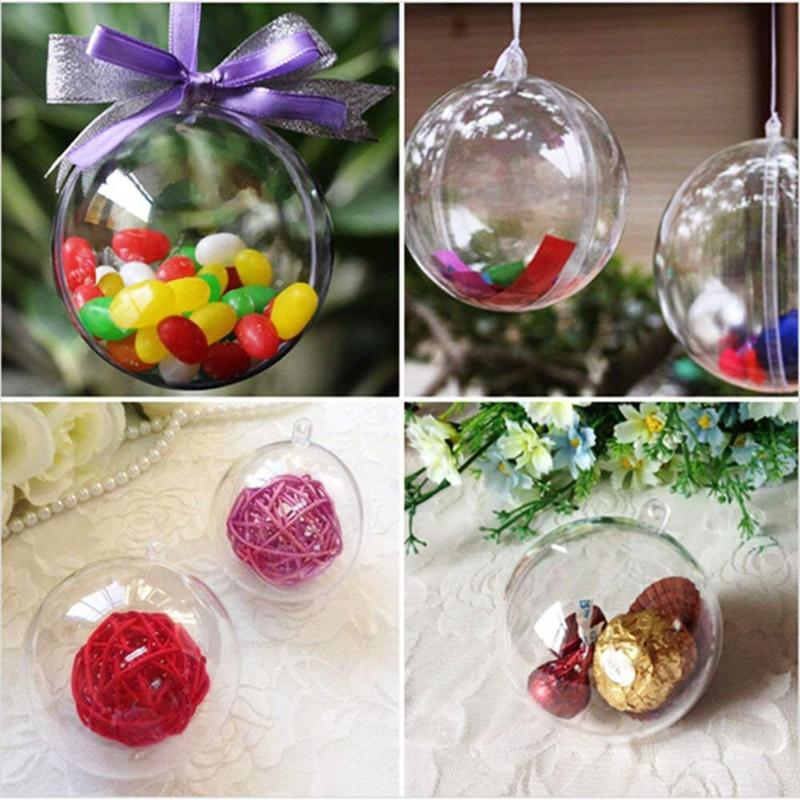 

15# Christmas Tress Decorations Ball 8cm Transparent Open Plastic Clear Bauble Ornament Gift Present Box Decoration