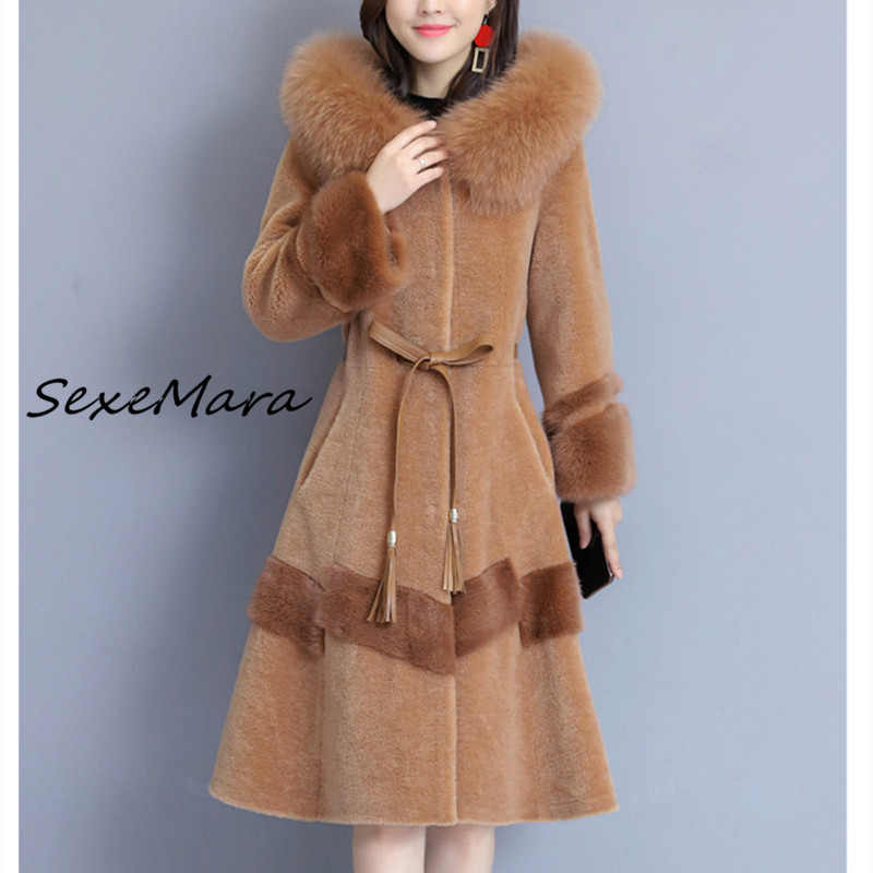 

Vintage Winter Fashion Fur Hooded Thick Warm Coats for Ladies Elegant Single Breasted Wool Coats, Red
