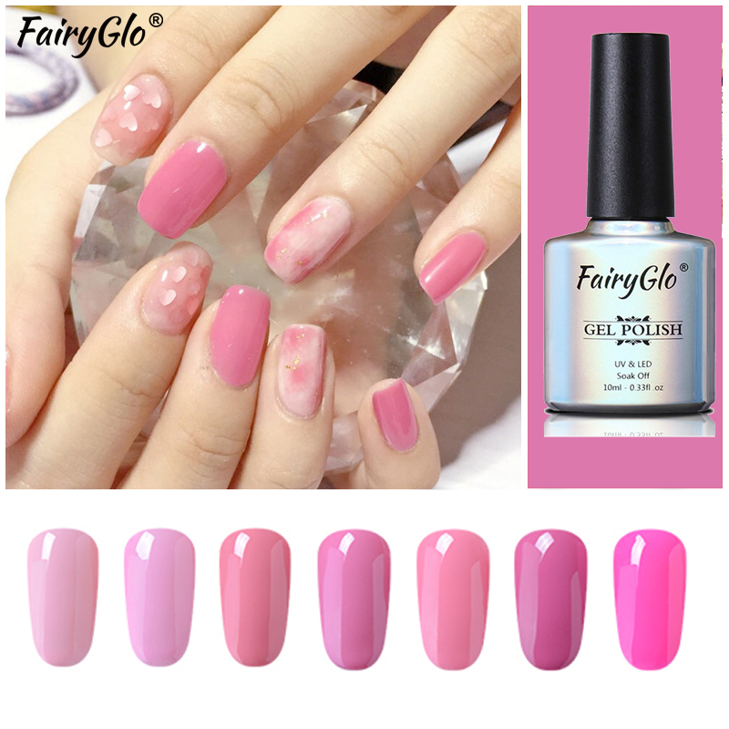 

FairyGlo Nail Art Lacquer 10ml Pink Color UV Gel Polish Vernis Semi Permanent Nail Polish UV Gel Varnish Manicure For Gels, Pp004
