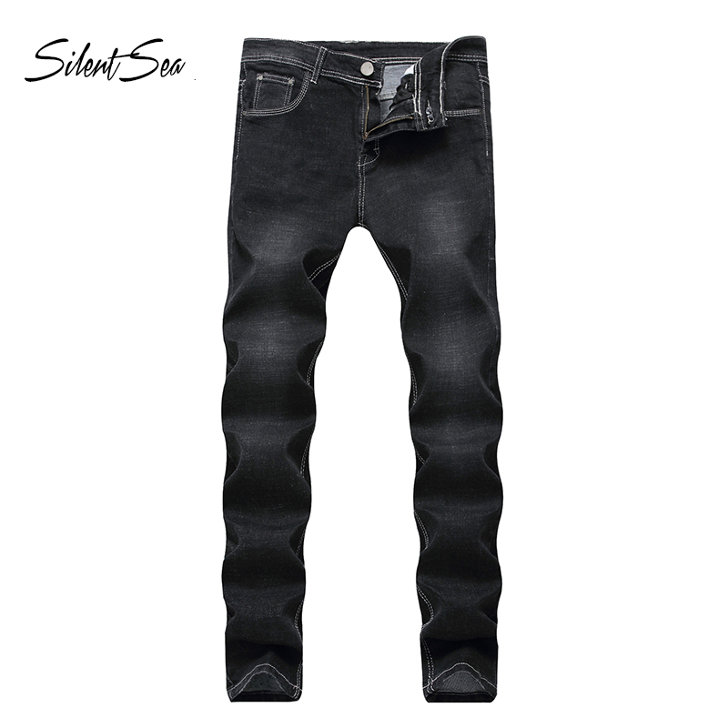 

Silentsea Mid Waist Jeans Men Slim Stretch Jeans Mens Classic Straight Business Trousers Denim Men Autumn Spring Brand Pants, Black