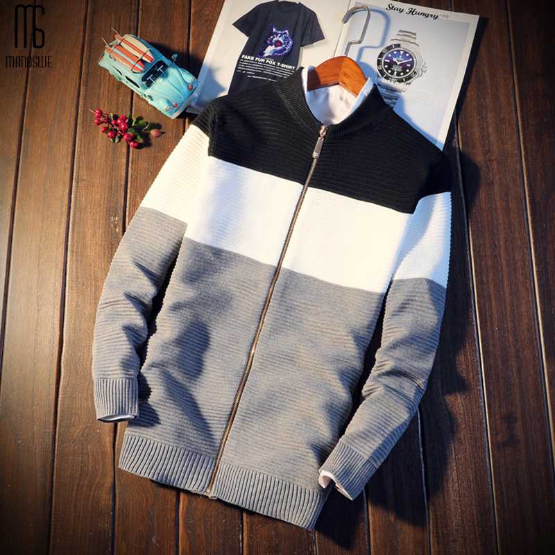 

Cardigan 2020 Autumn & Winter Coat Men Color Matching Knitted Zipper Jackets Size -2XL, Black