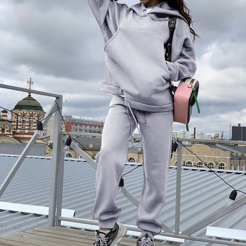 

LOOZYKIT Tracksuit Hoodies 2 Piece Set Sweatshirt + Pants Women Sport Suit Spring And Autumn Loose Solid Cocor Sportswear