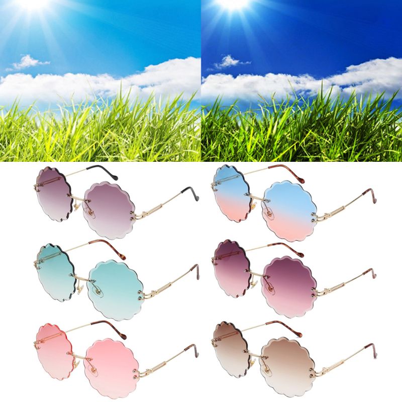 

Fashion Women Sunglasses Frameless Flower Shape Lens Personality Sunshade Mirror Street Photography Props Glasses Jewelry Gifts