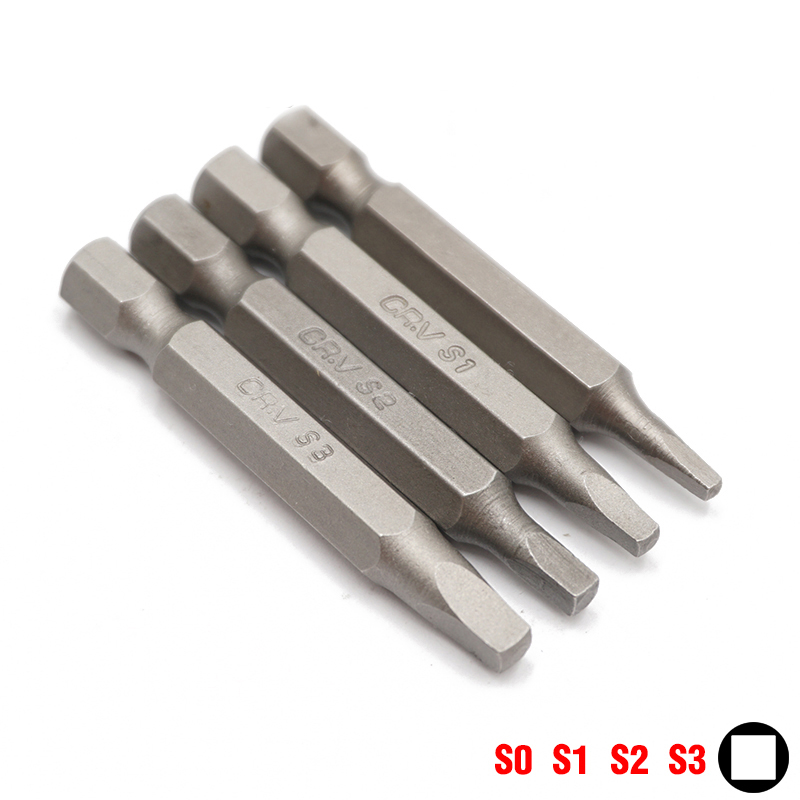 

50mm Length 1/4 inch 6.35mm Hex Shank Square S0 S1 S2 S3 Bit Set Hand Tool Set Chrome Vanadium Steel Screwdriver Bits