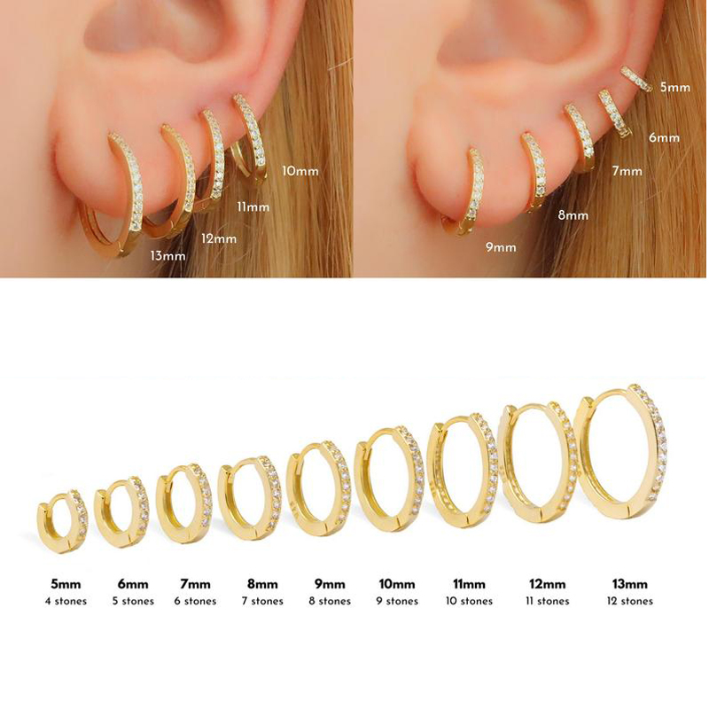 

100% 925 Sterling Silver minimal delicate hoop earring with cz paved cute 6mm 7mm 8mm 9mm round circle shape earring jewelry