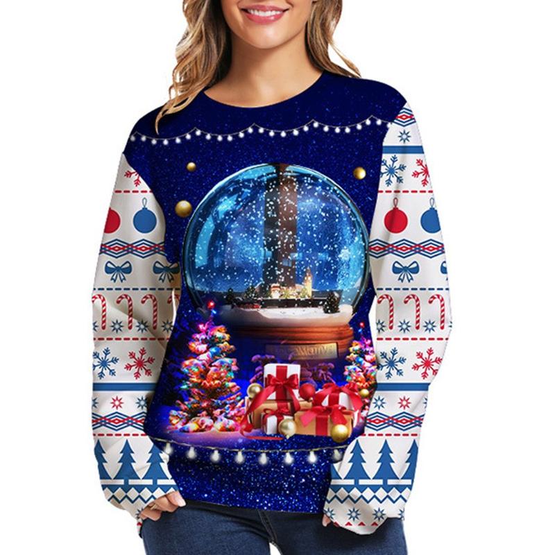

Women Christmas 3D Print Long Sleeves O-Neck Pullover Sweatshirt Blouse Tops New Fashion Casual Christmas Printing long shirt, Brown