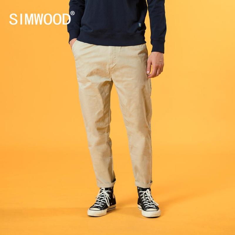 

SIMWOOD 2020 Autumn New Enzyme Washed Pants Men Drawstring Elastic Waist Ankle-Length Trousers Pant SJ121079, Black