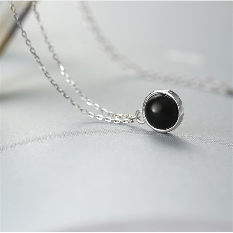 

Japanese Korean Fashion S Necklace Link Chain Natural Black Natural Stone Simple Pendant Necklace Women Girls