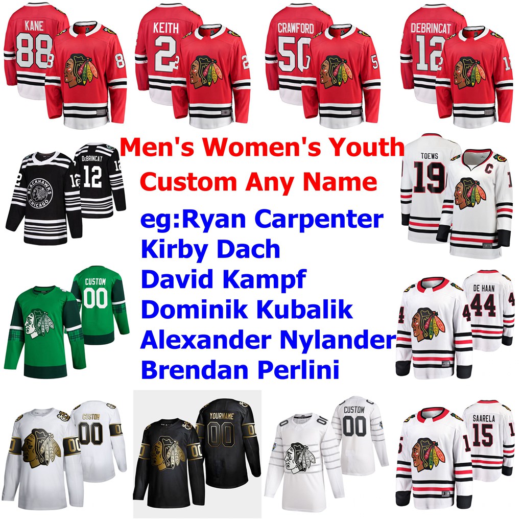 

Chicago Blackhawks Hockey Jersey Niklas Hjalmarsson Jersey Marcus Kruger Brandon Bollig Artemi Panarin Drake Caggiula Custom Stitched, Youth 2020 st. patrick's day green