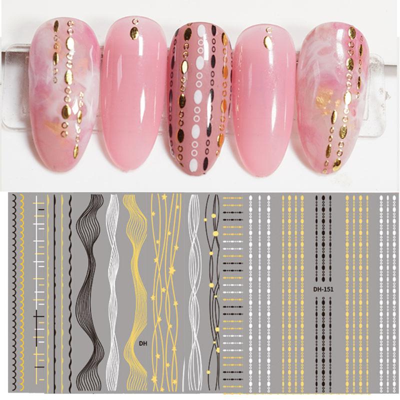 

1Sheet DIY Holo Black Gold 3D Adhesive Nail Sticker Decal Tassel Strip Line Slider Foils Adhesive Nail Art Decoration Lace, Fl5005