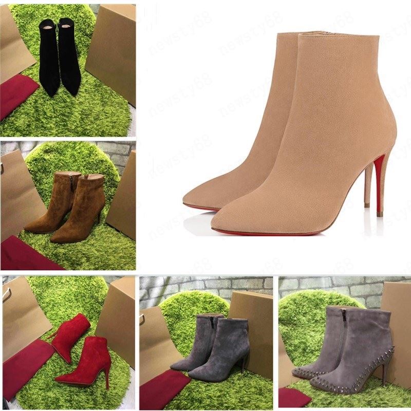 

2020 [Original Box] New Sexy Womens High Heels 100mm Boot Red Bottom Ankle Winter Real Leather Pumps Paris Boots Size -41