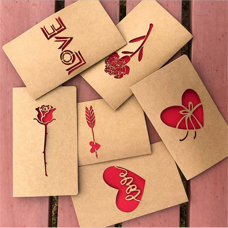 

Kraft Paper Hollow Greeting Card Vintage Envelope Birthday Gift Cards Thanksgiving Diy Postcard Holiday Blessing Invitations