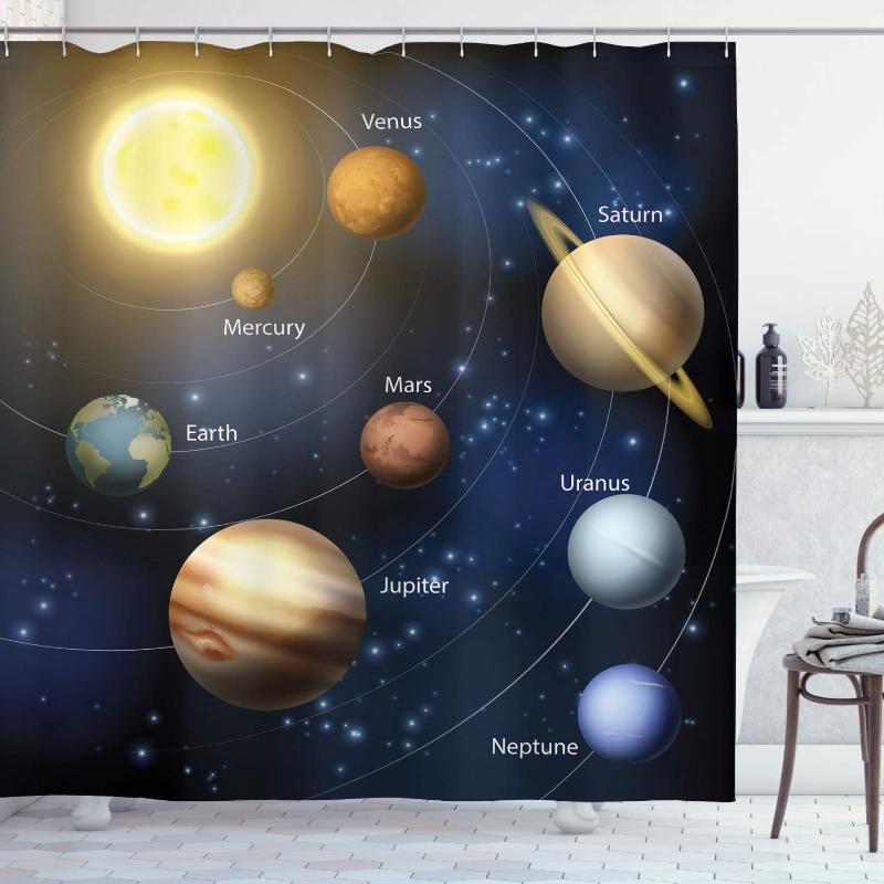 

Educational Shower Curtain Realistic Illustration of Solar System Sun Planets Orbit Astronomy Outer Space Cloth Fabric Bathroom