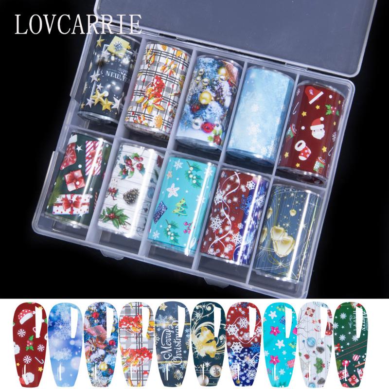 

NEW 10 Roll/Box Christmas Nail Stickers Transfer Nails Foil Decals Mix Pattern Christmas Nail Art Decorations 100*4cm Slider Set, Sd-03 stickers