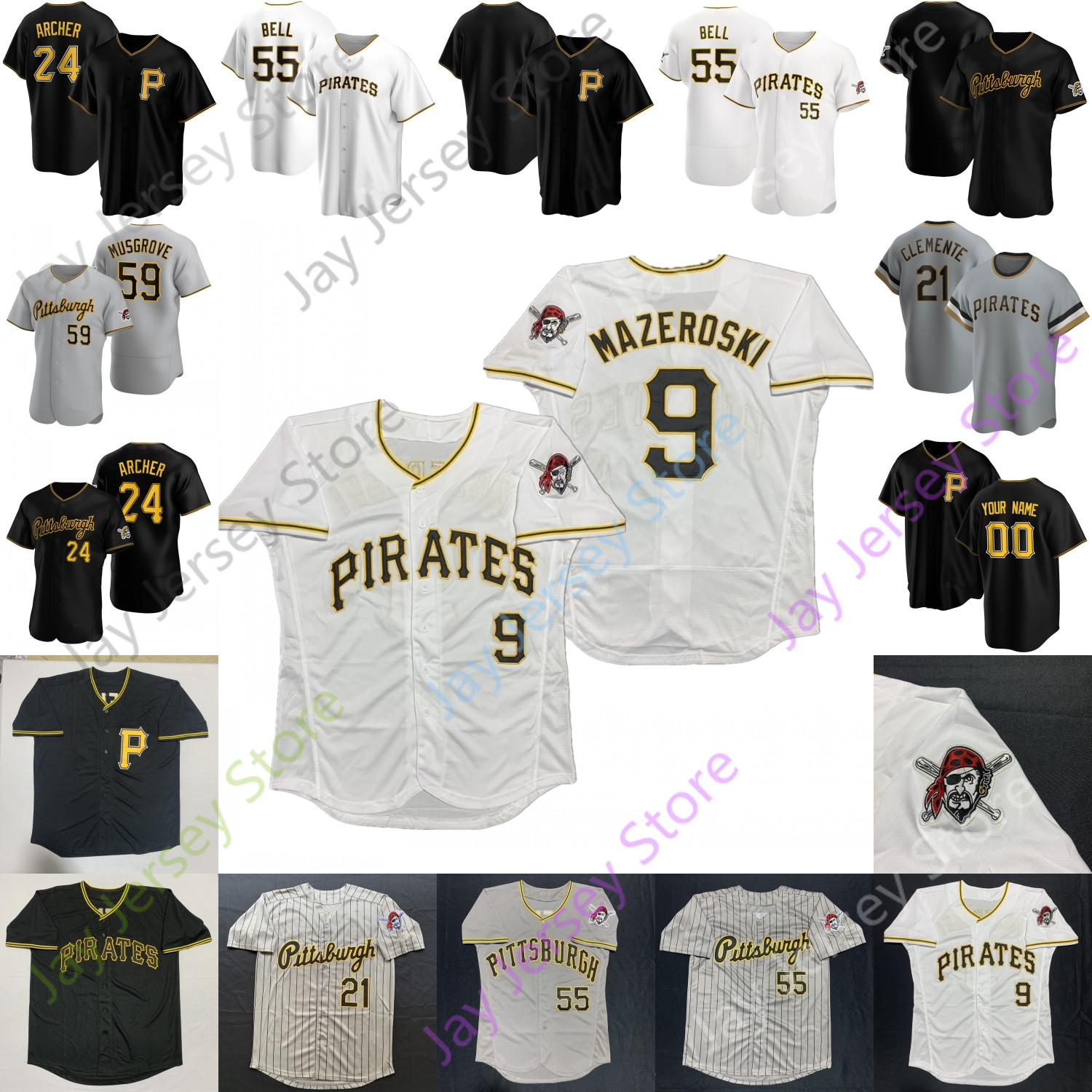 

Pittsburgh Jersey 21 Roberto Clemente 24 Barry Bonds Chris Archer Josh Bell Adam Frazier Gregory Polanco Bryan Reynolds Erik Gonzalez, Pullover white