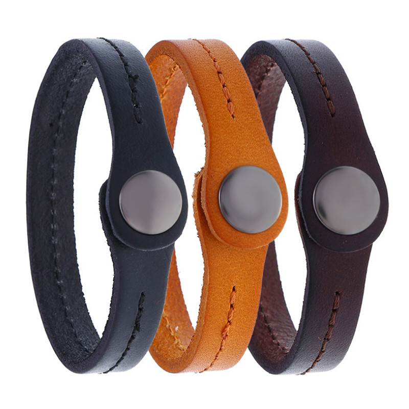 

Fashion Simple Leather Black Brown Chain Cowhide Charm Wrap Bangle Retro Wristbands Women Men Punk Casual Jewelry