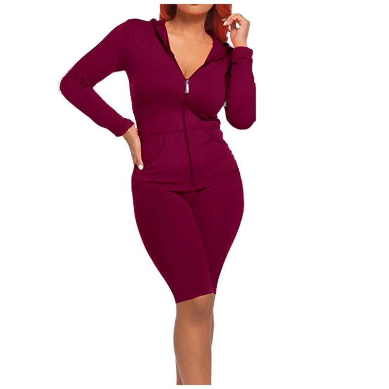

Fashion Women Autumn Slim Fit Tracksuit Lady Split 2 Pieces Sports Suit 2020 Women' Set Casual Solid Color Conjunto Moletom #3, Black