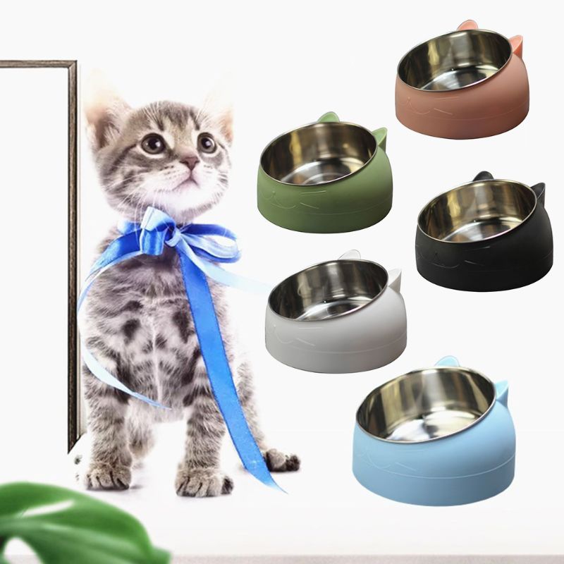 

Cute Cat and Dog Bowl Protection Cervical Vertebra 15 Degree Oblique Mouth Pet Stainless Steel Bowls 16.5 x 10 cm
