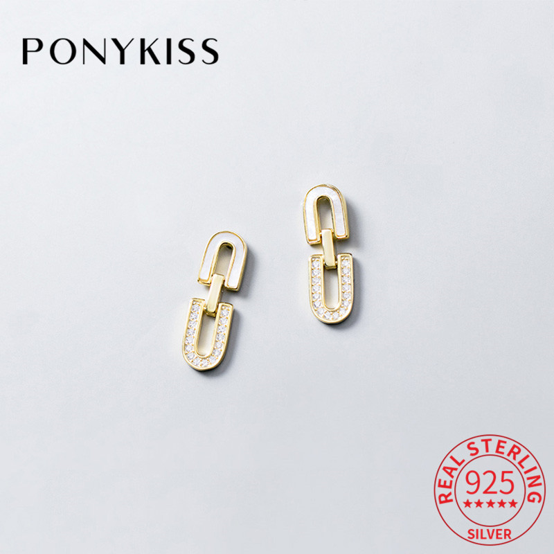 

PONYKISS Trendy S925 Sterling Silver geometry Hollow Zircon Stud Earrings Women Anniversary Delicate Jewelry Accessory Gift, Golden;silver