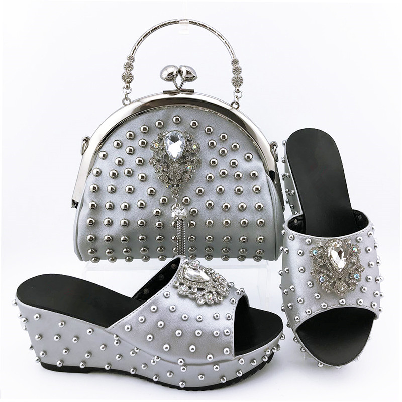 silver shoes and handbags