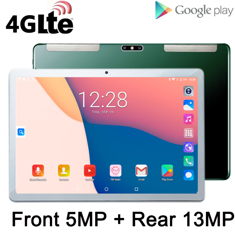 

10.1 inch Tablet PC 3G/4G Lte Android 7.0 Octa Core Tablets 4G+32G WiFi GPS Tablet 10 IPS 1920*1200 Dual SIM 13MP Glass Cover, Black