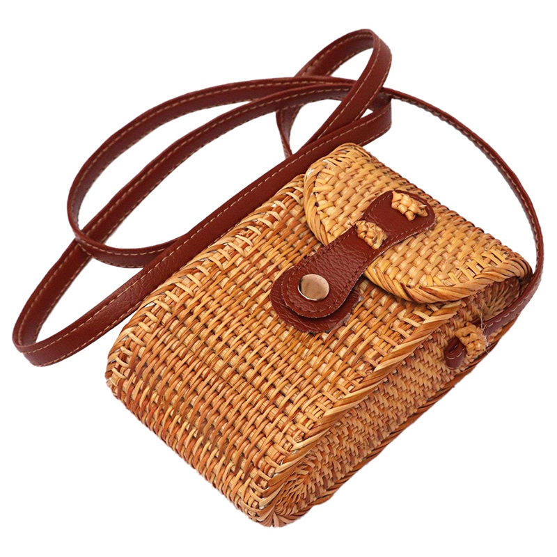 

Hand Woven Round Rattan Clutch Shoulder Wicker Wallet Straw Messenger Bag Woven Women's Bag Travel Vacation, Brown