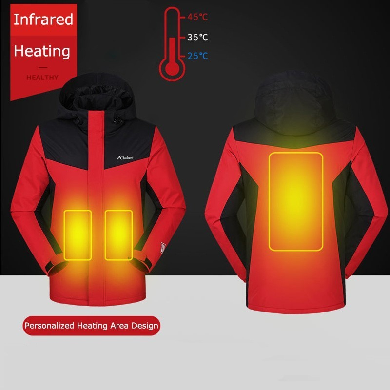

Winter USB Heated Jackets Men Women Thermal Fleece Hooded Skiing Coat Outdoor Warm Waterproof Climbing Hiking Jackets Blue Red, Heating pads