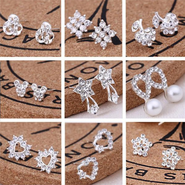 

With Card Pack/Ear Back, 45 Styles Korean Earrings Creative Super Shiny Diamond New Pearl Stud Earrings Fashion Jewelry High Quality a023, Golden;silver