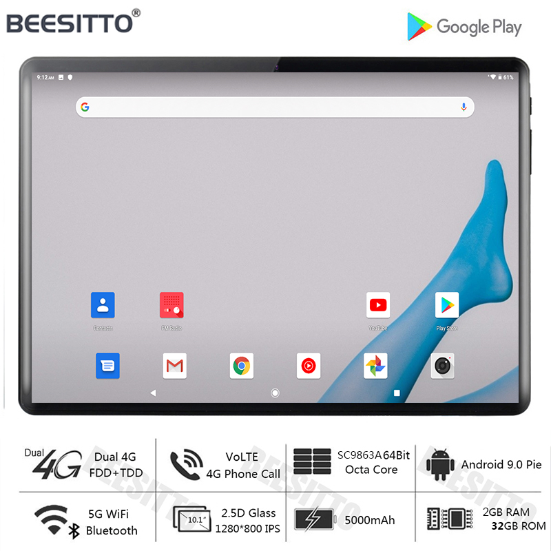 

Fast CPU Tablet PC 10 inch Dual SIM 4G LTE Phablet 5G WiFi 2GB RAM 32GB ROM Android 9.0 Tablets Octa-Core 5MP IPS 1280*800+Gifts, Black