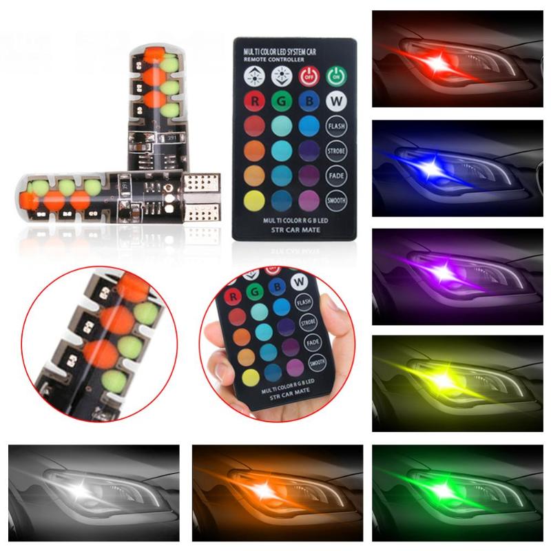 

Car Led Flash Light t10 w5w Rgb Led Bulb 12smd Cob Canbus 194 168 With Remote Controller Flash/Strobe Car Accessories Light