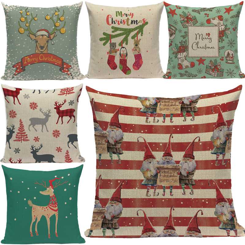 

Christmas pattern cushion cover high-quality linen-cotton 45cm*45cm cushion cover is suitable for sofa bedroom pillow, Colour 18