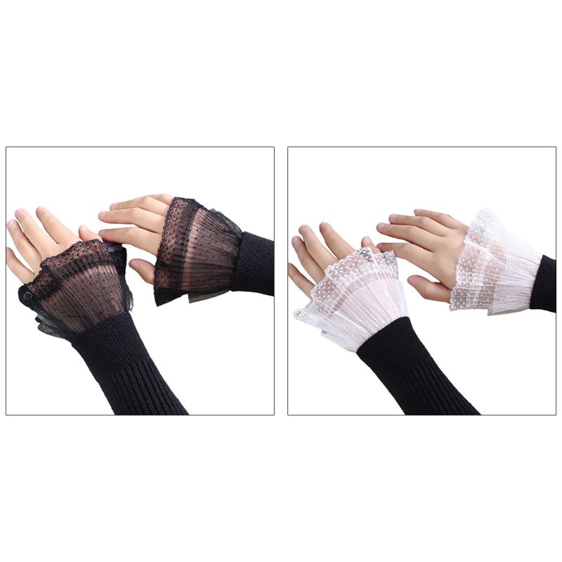 

1 Pair Korean Women Girls Fake Flared Sleeves Double Layer Lace Pleated Ruched False Cuffs Sweater Blouse Wrist Warmers