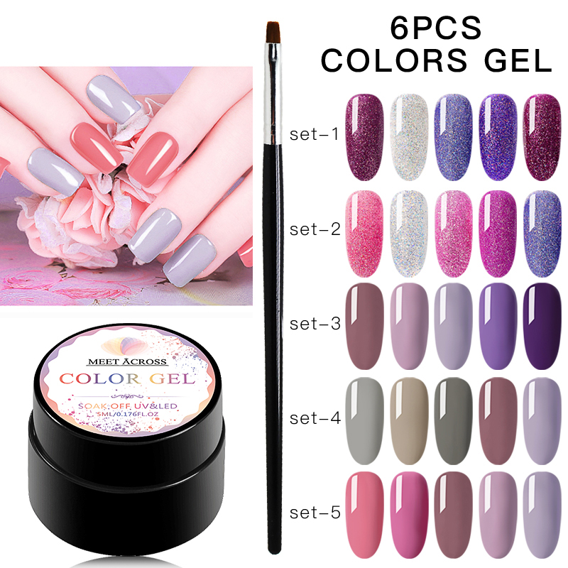 

MEET ACROSS Pure Color Nail Gel Polish Set Shiny Glitter Nail Art Varnish Soak Off Manicure Design Lacquer Sequins UV Gel, Ps00887