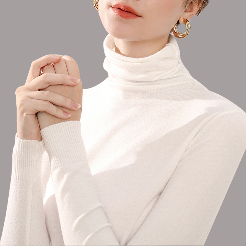

Turtleneck Apparel for women sweater knittd autumn winter warm pullover stretch soft slim jumper-top long sleeves clothes, White