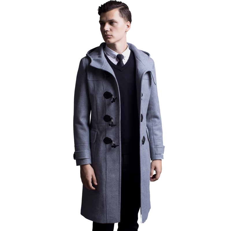 

Horns Buckle Woolen Coat Men 2020 Spring And Autumn New England Hooded Long Section Of Wool Jacket Male Plus Size Trench Coat, Black