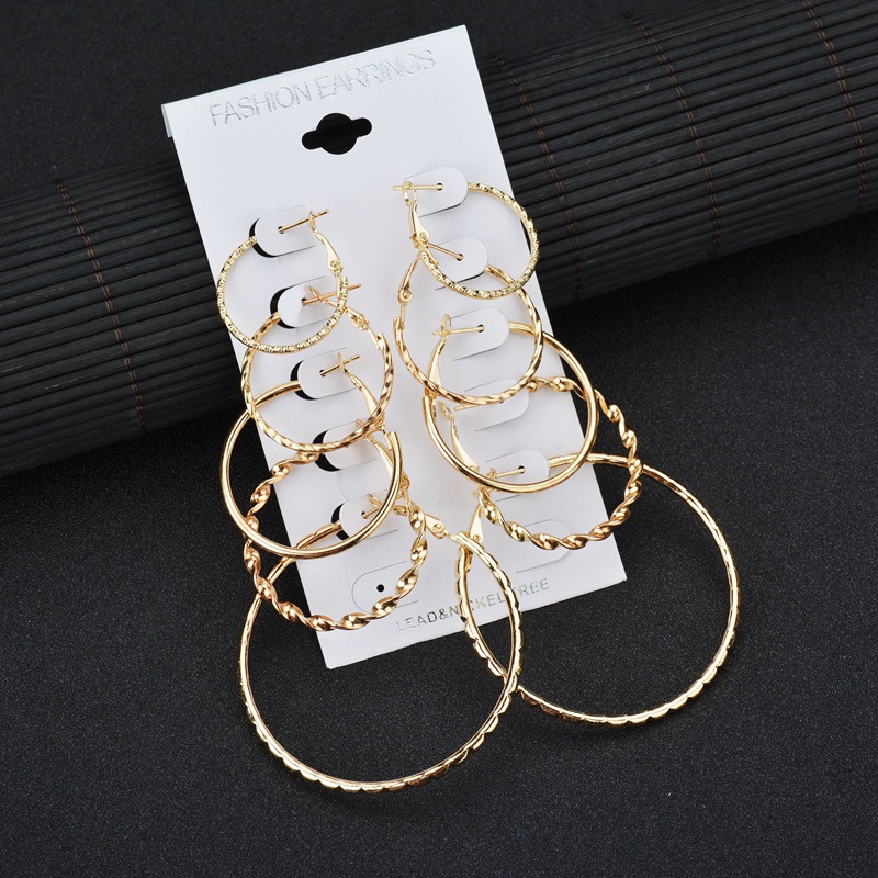 

Fashion New 5Pairs/Set Gold Color Big Circle Hoop Earrings for Women Hyperbole Metal Twist Earring Set Jewelry Bijoux Girls Gift
