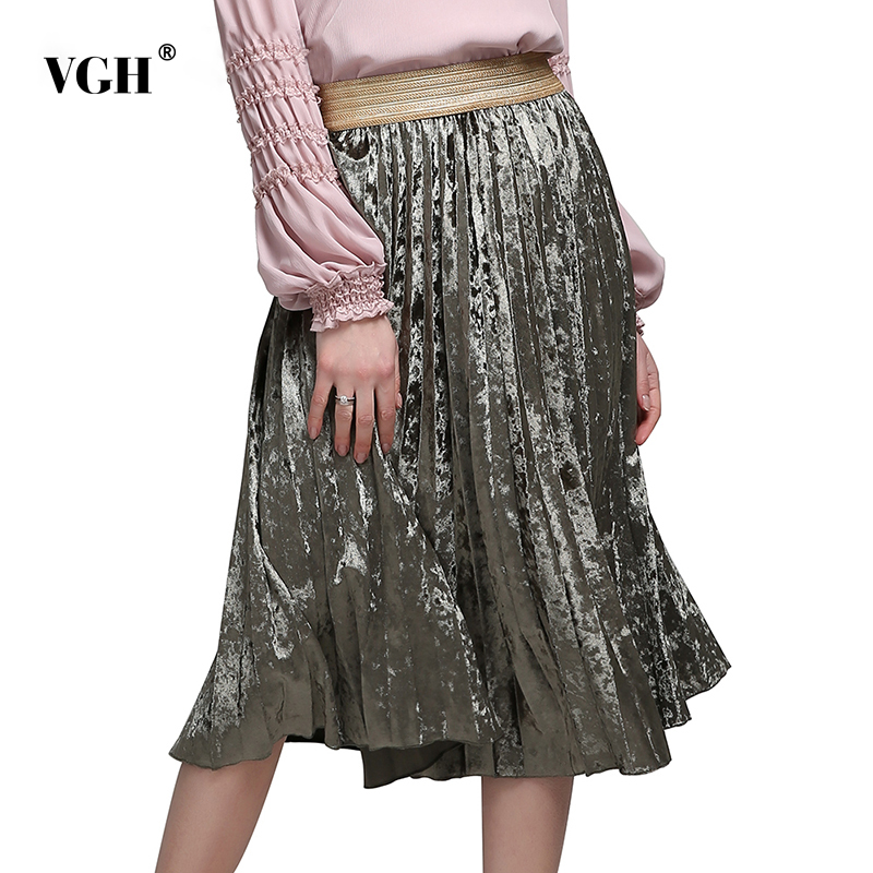 

VGH Pleated Skirt For Women Ruched Loose Solid Minimalism Large Size Casual Clothes Skirts Female 2020 Fashion New Style Tide, Brown