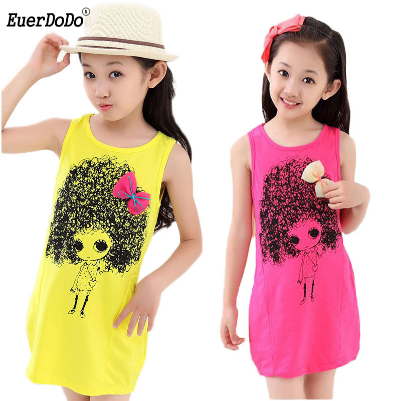 

Girls Party Dress Summer Cotton Print Costumes For Teenagers Girl Bow Sleeveless Princess Dresses Kids Clothing Children Clothes, Pink