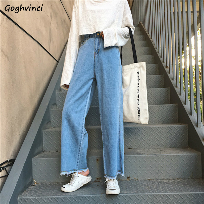 

Jeans Woman High Waist Wide Leg Casual Solid Loose Korean Style Chic Trendy Harajuku Students Classic Ankle-length Womens Chic, Blue