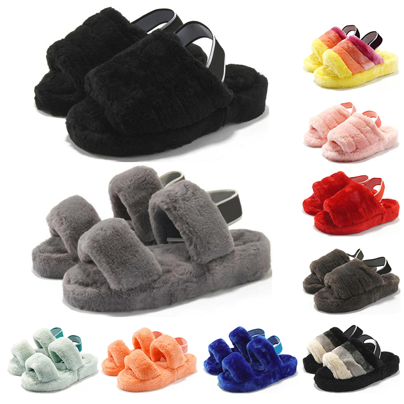 

Classic winter men women slides furry slippers black red yellow blue warm comfortable fuzzy girl flip flops eur 36-44