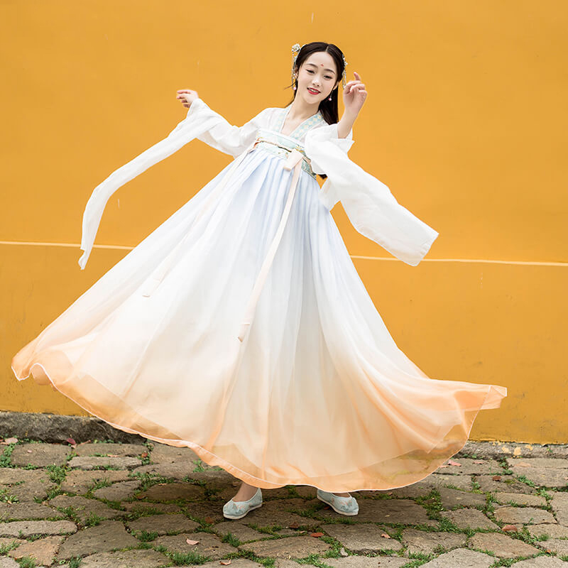 

Chinese Ancient Costume Hanfu For Women Chinese Style Fairy Elegant Clothing Hanfu Dress Folk Classical Dance Clothes BL4387, 3pcs (3m skirt)
