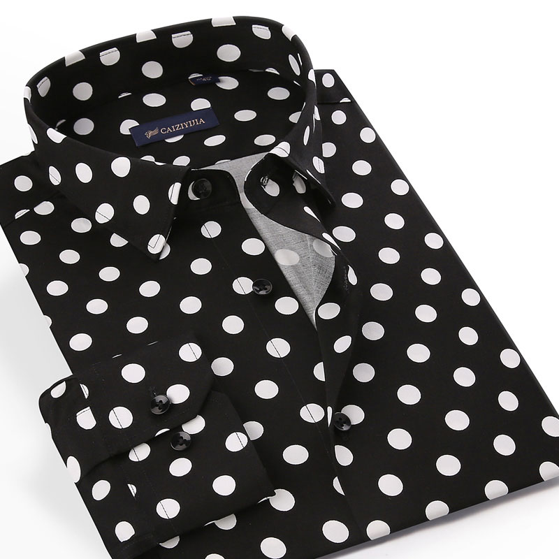 

Fashion Polka Dot 97% Cotton Men's Printed Casual Shirts Button-down Collar Regular Fit High Quality Outdoor Leisure Men Shirt, Czyy2813