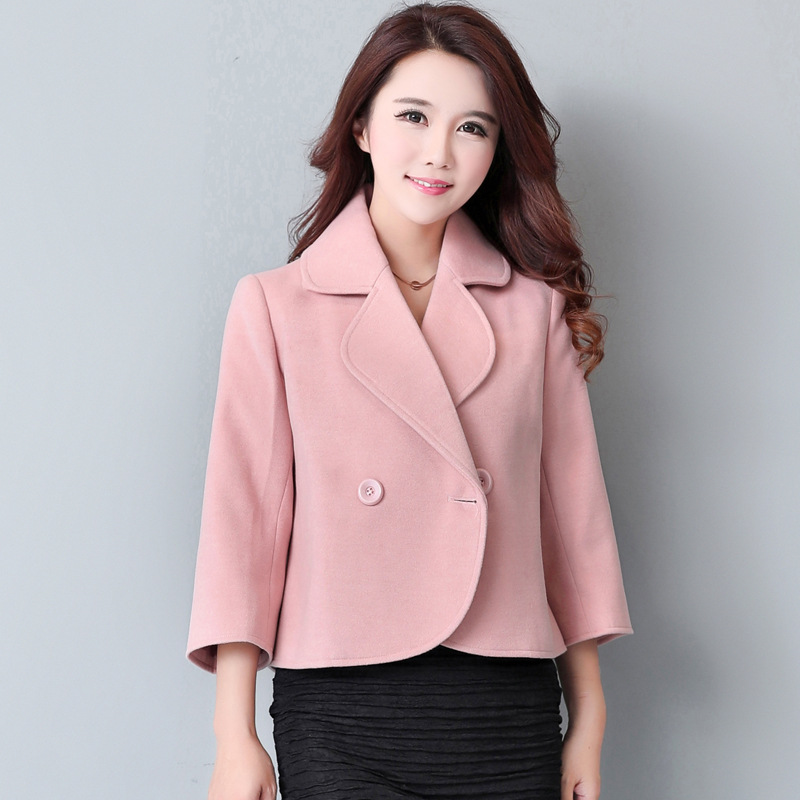

Double Breasted Women Wool Coat Elegant Winter Jacket Short Cashmere Coat Nice, Pink