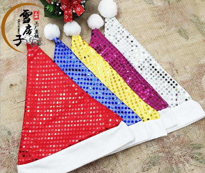

10pcs/lot Gold sequins Christmas hats Aldut Santa hats for Chiristmas party Props Santa Claus christmas decorations