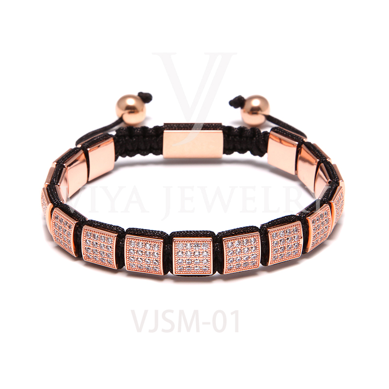 

Free Shipping 8*8mm Square Shinny Zircon Stainless Steel Beads Bracelet Luxury Gift Jewelry For Man