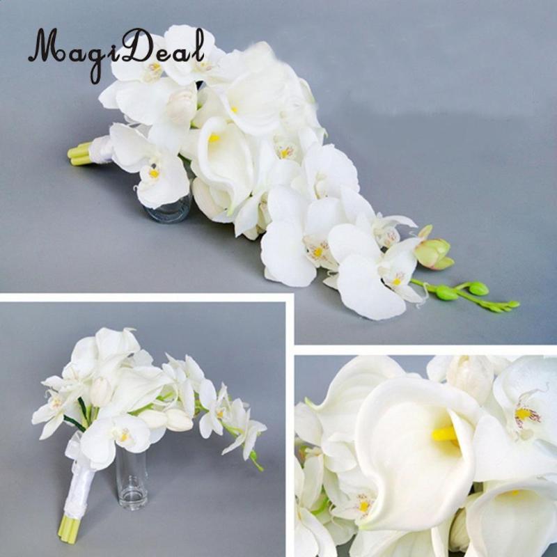 

MagiDeal Cascade Bouquet Wedding Bridal Artificial Silk Flower Calla Lily Orchids, As pic